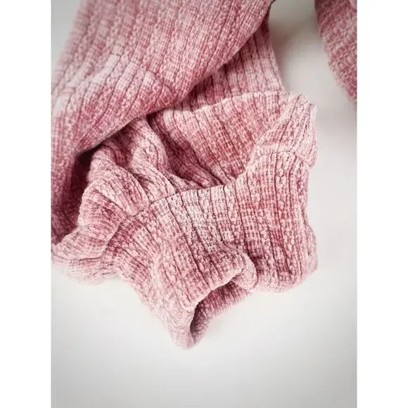 NWT Mauve Pink Chenille V-Neck Hoodie Slouchy Sleeve Relaxed Preppy Boho SZ M - Picture 3 of 7